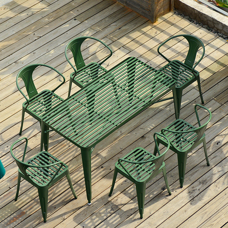 Villa courtyard outdoor table and chair combination outdoor leisure open-air simple garden rest waterproof wrought iron rectangular table and chairs