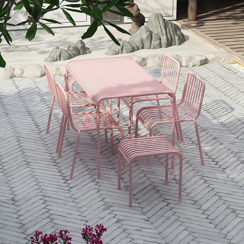 CourtyWhite Net Red Leisure Table and Chair Combined Outdoor Balcony Iron Art Simple Modern Open Waterproof Outdoor Table and Chair