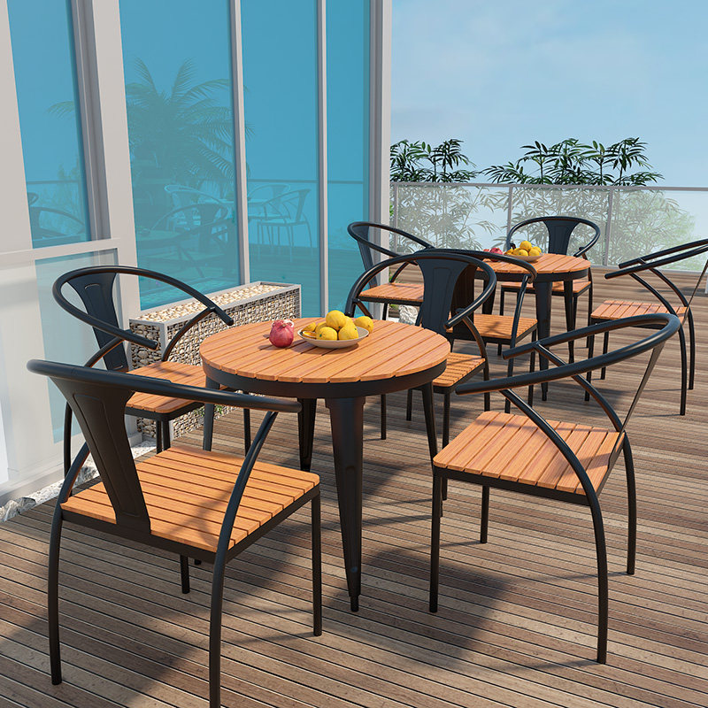 Outdoor table and chairs cafe milk tea shop balcony small table and chairs park courtyard outdoor outdoor iron art plastic wood combination