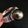 18K gold diamond inlaid natural seawater Tahitian malachite green pearl ring, mirror glare, calm and elegant