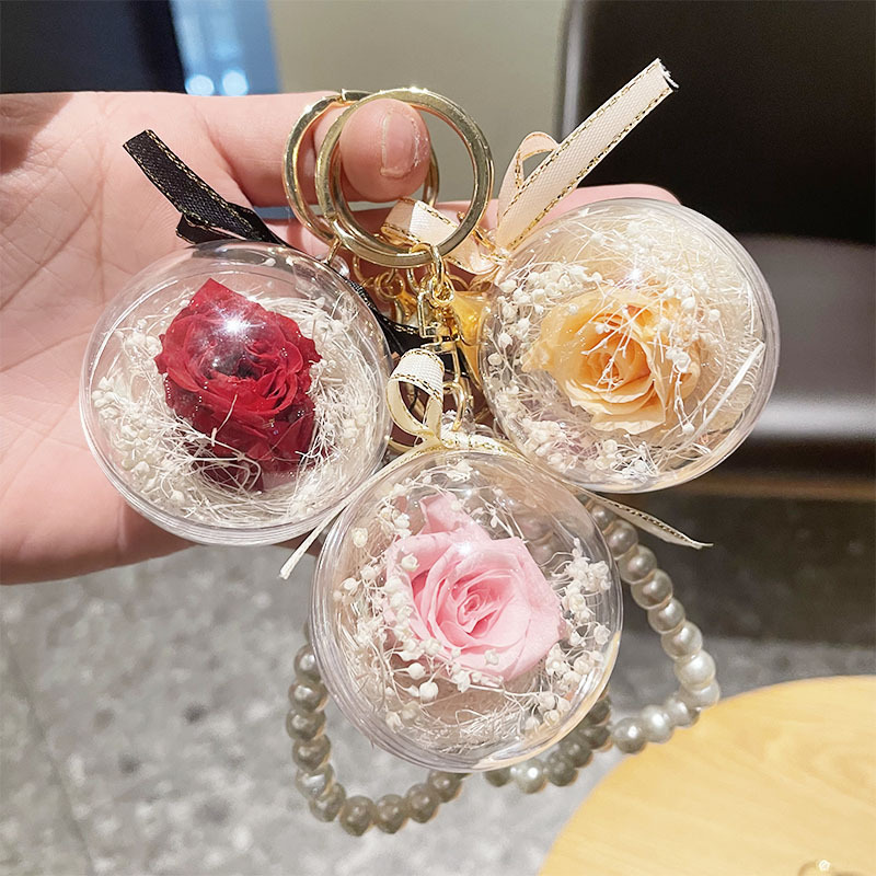 Creative Leather Cord Eternal Flower Keychain, Fashionable Rose Flower Car Key Chain Bag Pendant, Holiday Birthday Small Gift