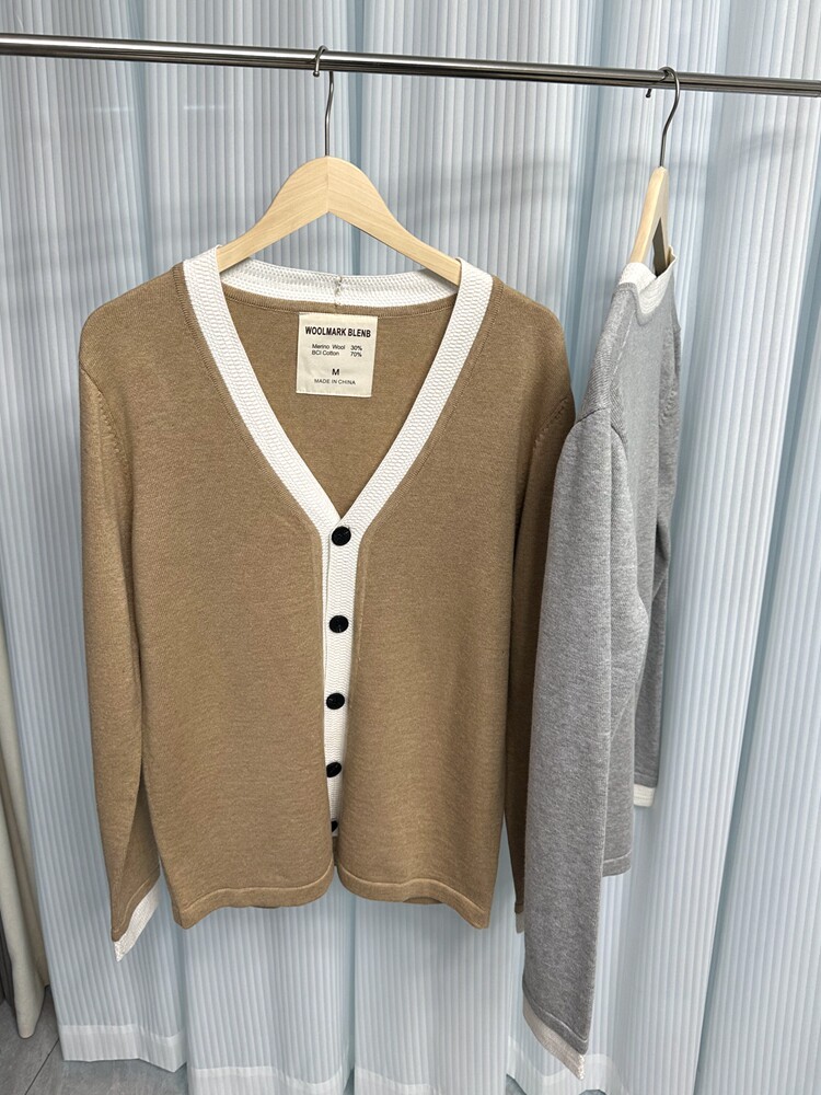 Трансграничная торговля, элитный трикотажный демисезонный шерстяной кардиган, свитер, V-образный вырез h 