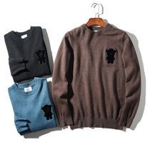 South Korea Wind Wool Blend Foreign Trade Mens Clothing Autumn Winter Casual Round collar cover Bear Embroidered Knitwear Woolen Sweater