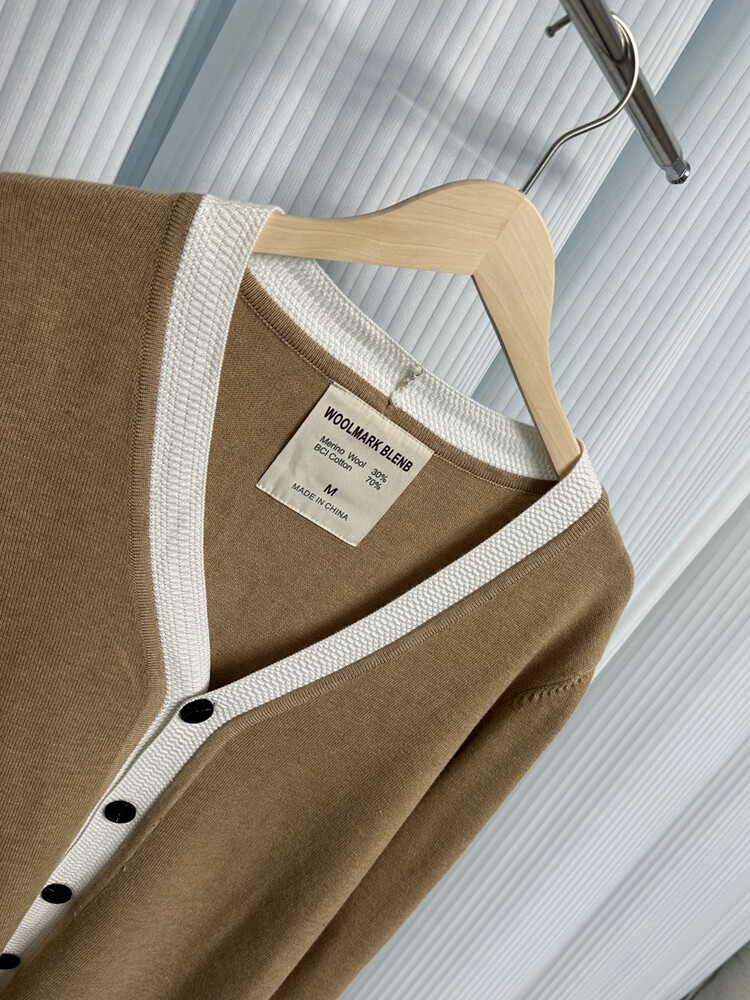 Трансграничная торговля, элитный трикотажный демисезонный шерстяной кардиган, свитер, V-образный вырез h 