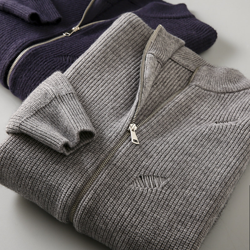 Factory Direct to Extravagant Tide Design Sense Foreign Trade Men's Factory Cut and tail goods Fall standout neckline Stitch Cardigan