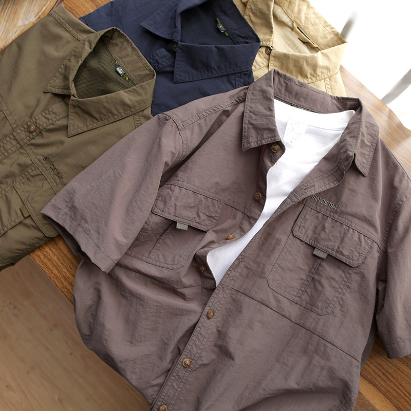 With large size OUTDOOR FUNCTIONALITY TECH OUTLET EUROPEAN AND AMERICA FOREIGN TRADE MEN'S FACTORY CUT MARK TAIL GOODS SHORT SLEEVE SHIRT