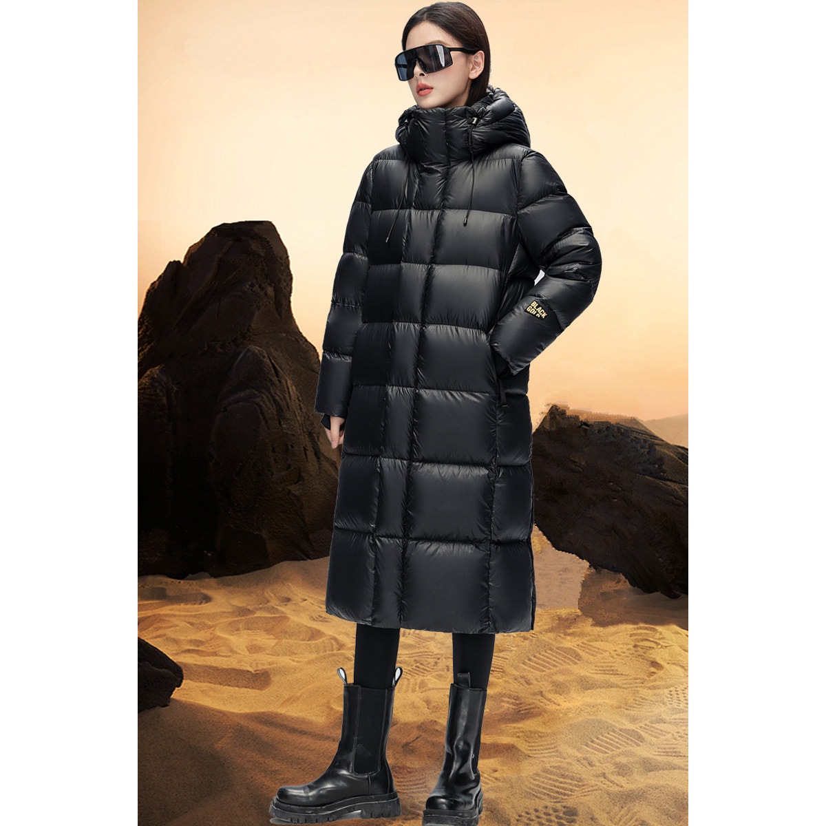 鸭鸭黑金鹅绒服女士2025冬季新款中长款过膝大克重加厚羽绒服外套 4