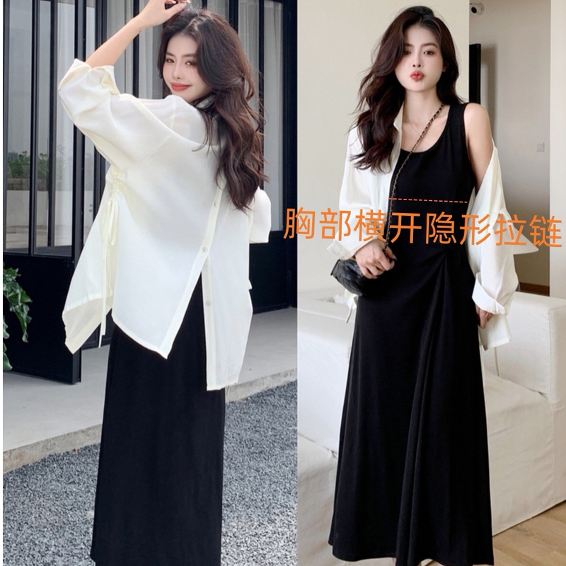 Breastfeeding Dress for Going Out, Spring and Summer French-Style Tea Break Slip Dress, 2025 New Model, High-End and Elegant Long Nursing Dress