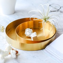 Cozyhome Nordic Brass stainless steel gilded round tray table jewellery containing soft dress with light lavish hem