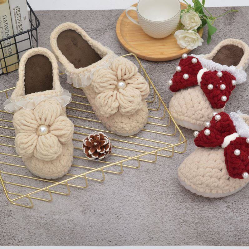 Hand-woven slippers diy material bag homemade slippers women's hand-woven wool toe shoes to send girlfriend gift finished product