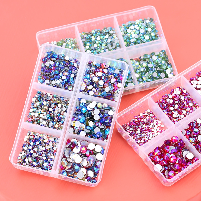 DIY Mobile Phone Case Diamond Material Package 6 Compartments Packed Manicure Glass Flats Bottom Rhinestone Set Nail Beauty Accessories