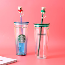 Food Grade Silicone Gel Straw Hat Cute Silicone Sleeve Cartoon Glass Cups Straw Protection Dust Stopper With Straw Gift