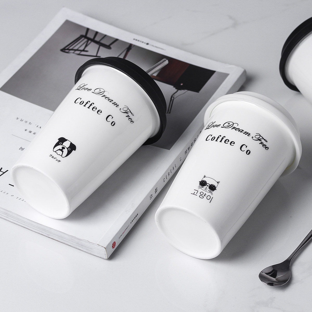 Star Baba on-board accompanying straw cup minimalist creative coffee cup Ceramic Mark cup Anti-burn office Large capacity