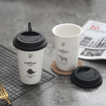 Creative coffee cup Straw Cold water cup Personality simple handy cup Ceramic office student large capacity spoon with lid