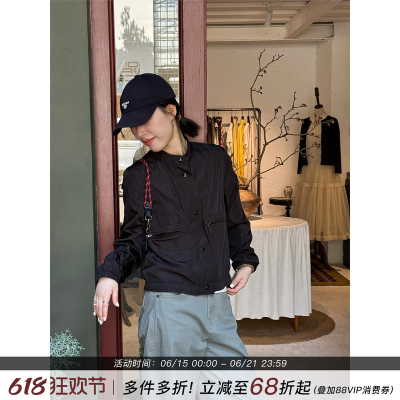 Beibeijia [Two-Face] Black Reversible Stand Collar Jacket for Women, Spring 2026 New Short Top
