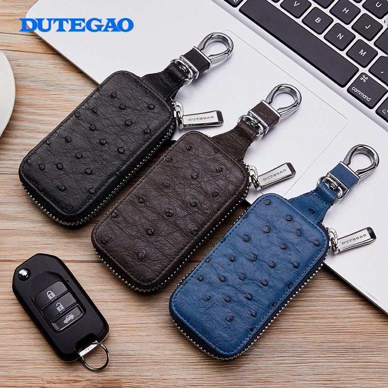 Ostrich Leather Car Key Bag Men's Small Key Button Containing Set Remote Key keybag Electronic Key Package Key Package
