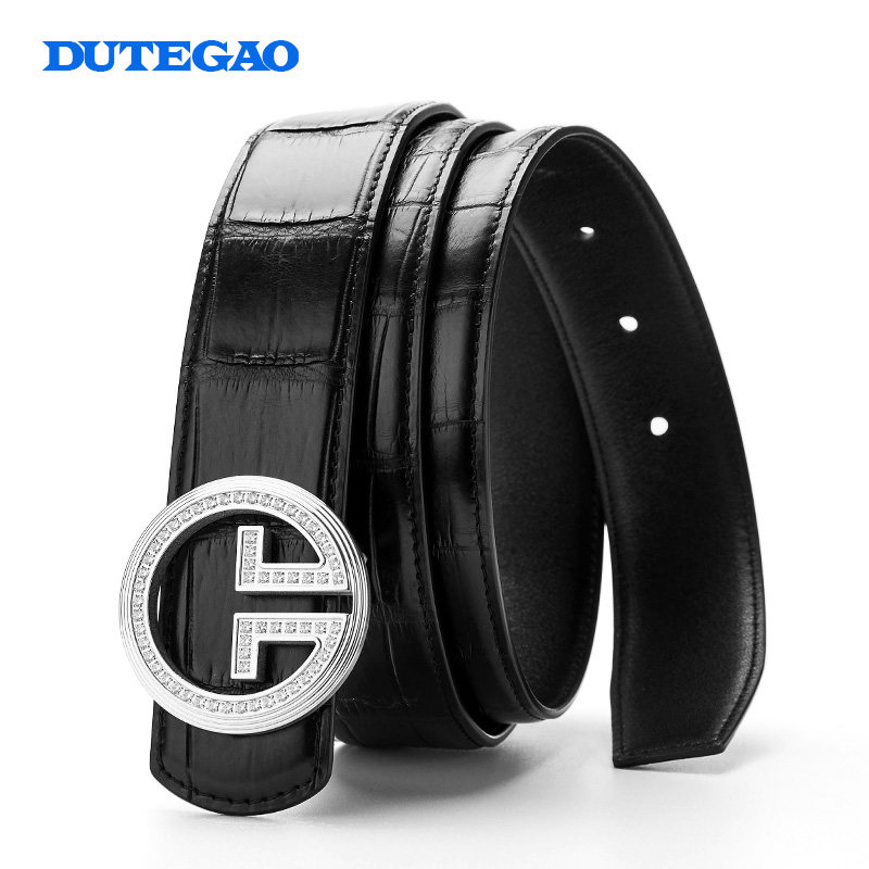 Alligator Pit Belt Male Leather Young Stainless Steel Slip Closed Business Casual Crocodile Belt Male