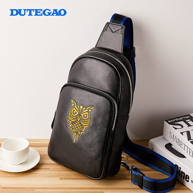 DUTEGAO Chest Bag Men Genuine Leather Han Edition Tide Men Bag single shoulder Inclined Satchel Bag Bull Leather Men's Bag Casual Little Backpack-Taobao
