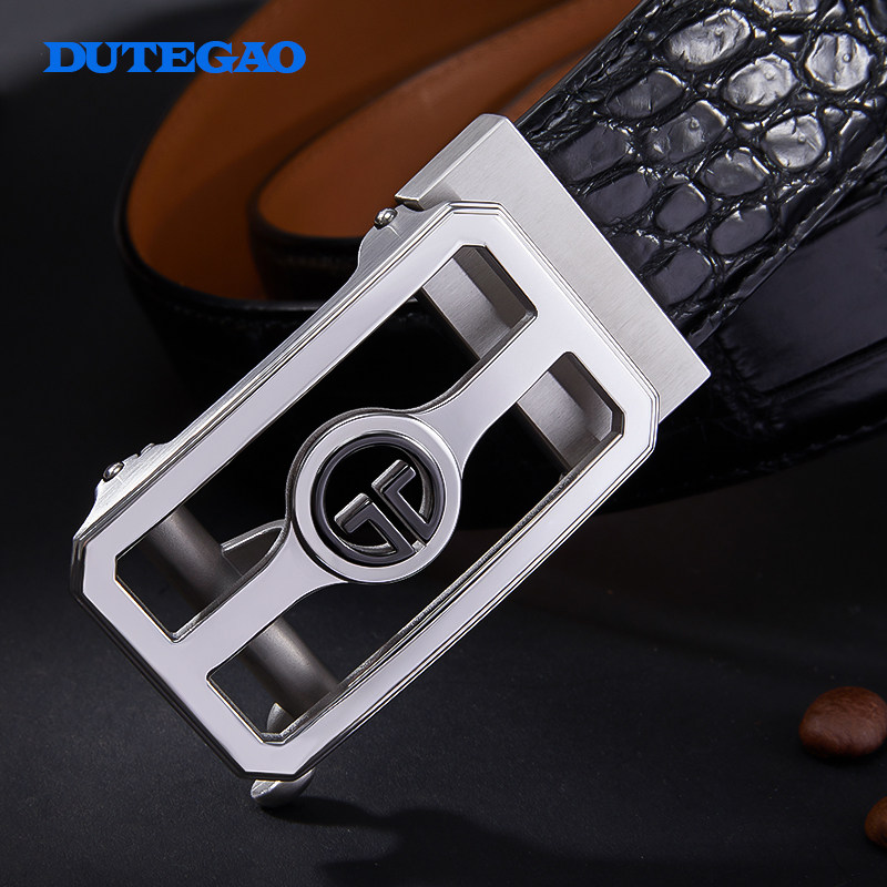 Avocado leather strap men genuine leather stainless steel automatic buckle crocodile belly leather belt business casual upscale pants with new