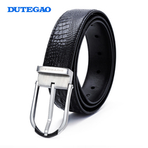 DUTEGAO crocodile leather leather young mens belt Stainless steel needle buckle business casual middle-aged belt