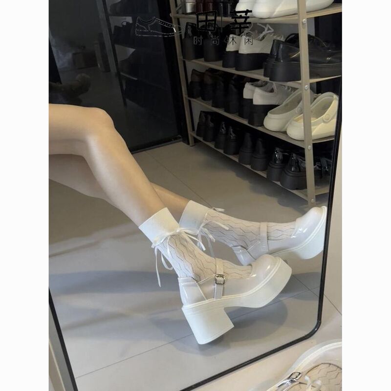 Japanese-Style Thick-Soled Leather Shoes for Women, 2024 Spring New French Retro Height-Increasing Mary Jane Shoes, Platform Shoes with Low Heels