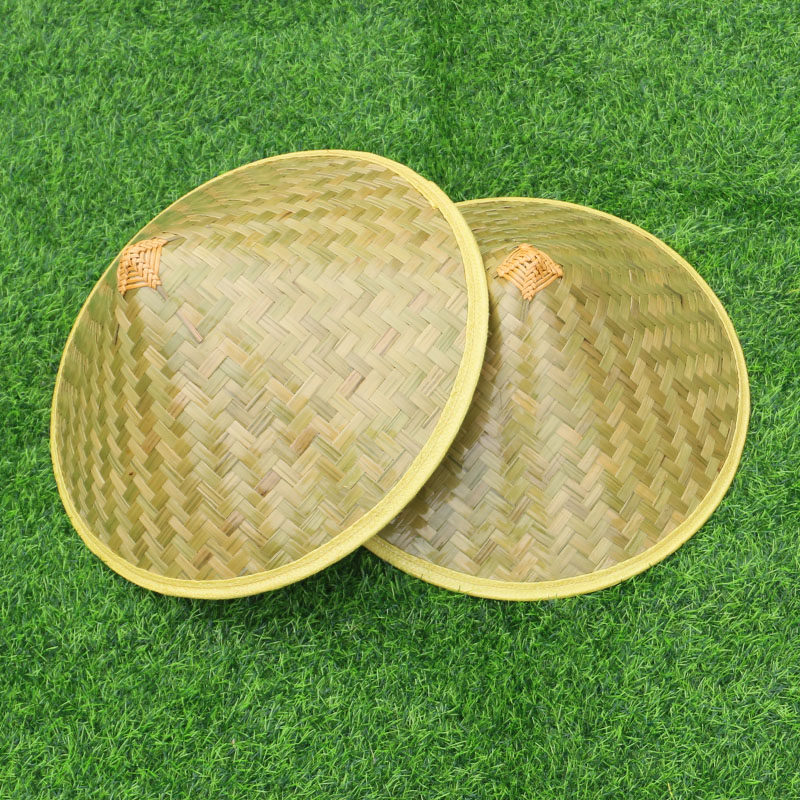 手編みの竹製麦わら帽子、緑色の革製、大人用、屋外日焼け防止、つば広帽子、子供のダンスパフォーマンス小道具、麦わら帽子