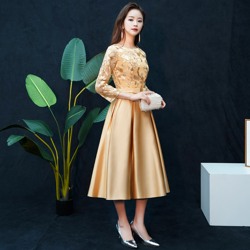 Bridesmaid Dress for Women 2025 New Autumn and Winter Mid-Length Birthday Party Slimming Fairy-Like Elegant Small Evening Dress Banquet Long-Sleeved Bridesmaid Dress for Women 2025 New Autumn and Winter Mid-Length Birthday Party Slimming Fairy-Like Elegant Small Evening Dress Banquet Long-Sleeved