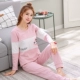 Bộ đồ ngủ nữ dài tay hai mảnh phù hợp với phụ nữ cotton mùa thu Bộ đồ ngủ mùa xuân và mùa thu Dịch vụ gia đình nữ phiên bản Hàn Quốc có thể mặc đồ bộ pijama