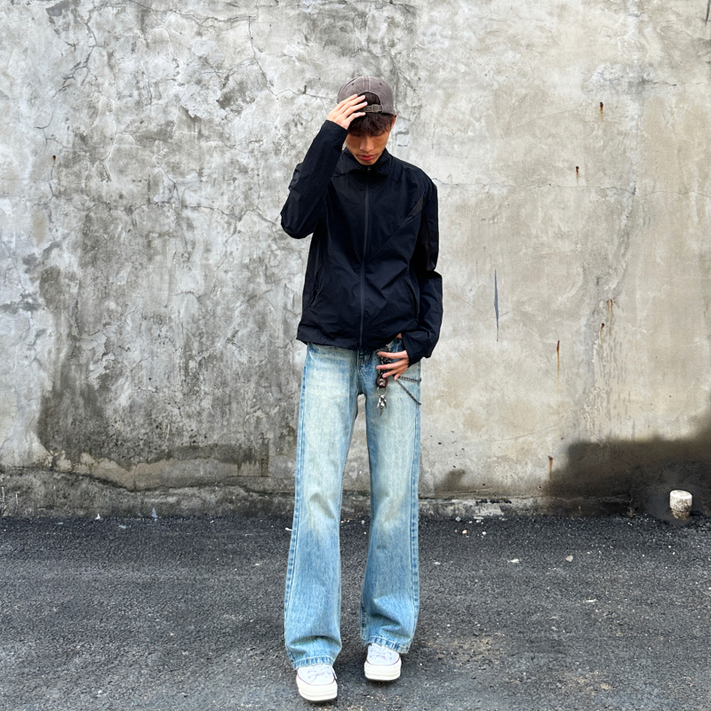 Qiu Xigou [Snowflake Ice Blue Cow] 517 Slightly Flared Straight-Leg Men's Summer American High Street Style Height-Enhancing Design Casual Pants