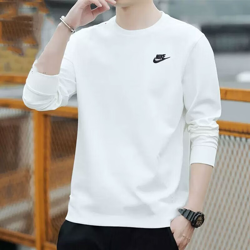 Nike Genuine Long-Sleeved T-Shirt for Men, Pure Cotton, White, Loose-Fitting Sportswear, New Casual Jacket, Thin Sweatshirt Nike Genuine Long-Sleeved T-Shirt for Men, Pure Cotton, White, Loose-Fitting Sportswear, New Casual Jacket, Thin Sweatshirt