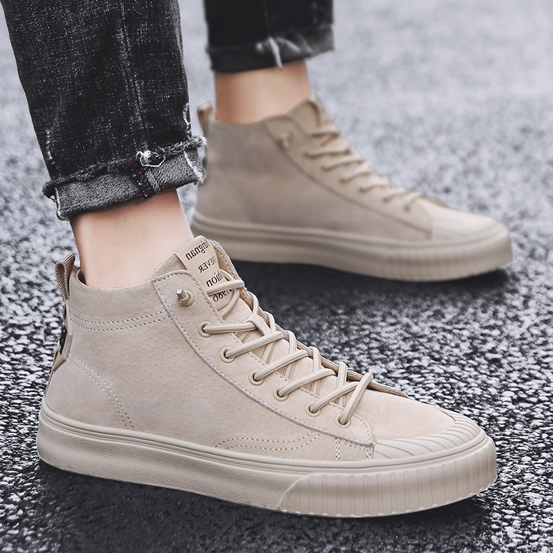 Tide brand men's shoes 2022 spring new high-top canvas shoes Korean version all-match trend casual shoes leather fashion shoes
