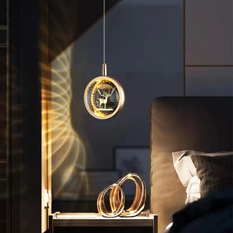 2024 New Bedroom Bedside Chandelier, Trendy Light Luxury Crystal Decoration, Creative and Unique Artistic Background Wall Pendant Light