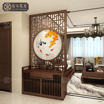 Chinese screen partition decoration entrance entrance living room hotel landscape round hollow floor fence solid wood seat screen