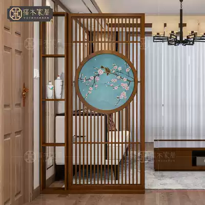 New Chinese style screen shelf Entrance foyer Wooden occlusion screen cabinet integrated living room solid wood entrance partition