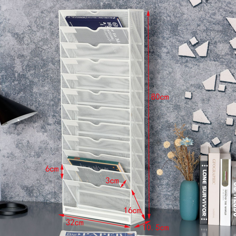 Iron Grid 12-Compartment Wall-Mounted Rack, Wall-Mounted Magazine and Newspaper Rack, A4 File Rack, Corner Storage Rack, Bookshelf