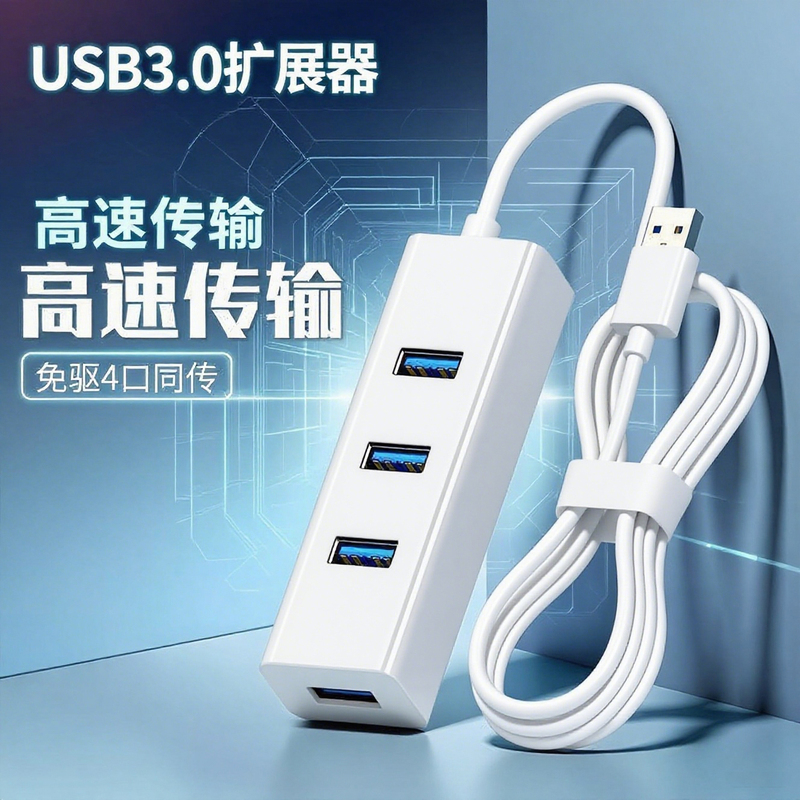 USB 3.0 Hub Adapter for Laptop and Desktop Computers, One-To-Four Splitter for Connecting USB Drives and Docking Station