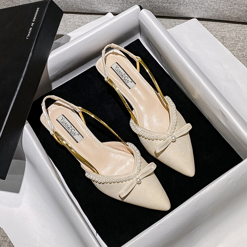 MAROLIO tennis red all in wearing ~ pointy bag shoes women's summer fairy wind pearls high heel shoes coarse heel sandal sandals