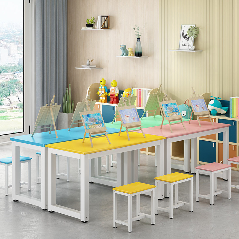 Kindergarten Elementary School Color Class Table And Chairs Children Painting Room Table Fine Art Manual Painting Desk Tutorial Tutoring Class Training Desk