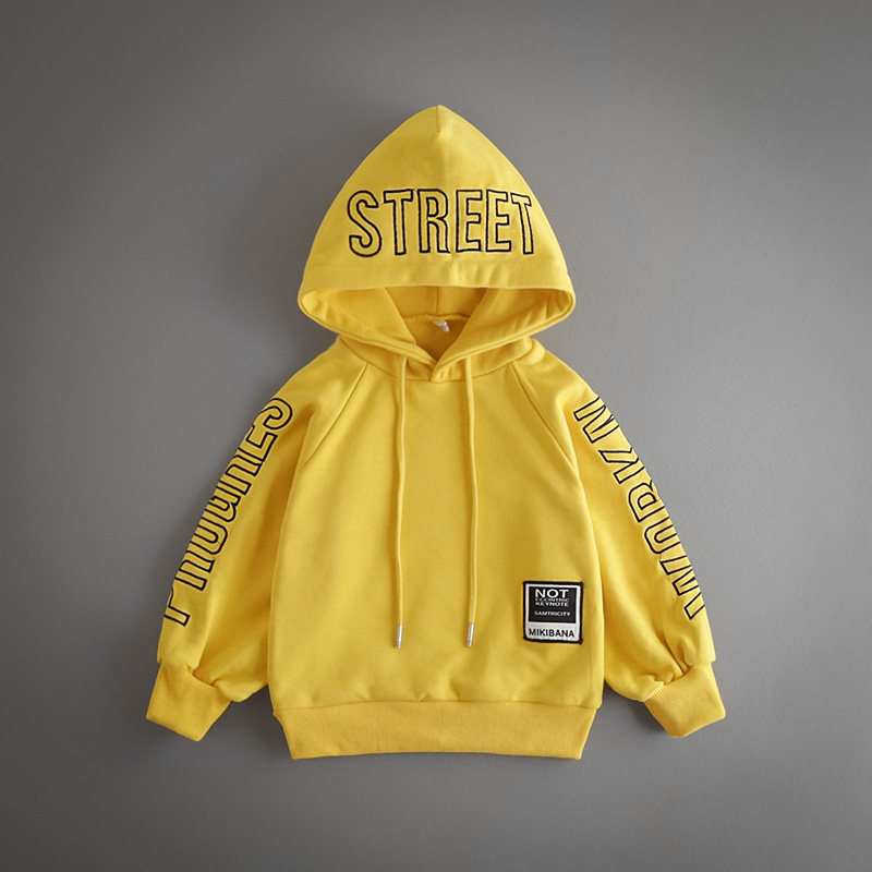 Boys' white thick cotton T autumn clothing new Chaobao children's clothing Korean version of the big children's spring and autumn pullover hoodie