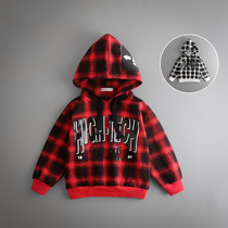 Boys sweatshirt autumn clothing new Korean version Chauded boy clothing CUHK Tong jacket childrens headgear Lianhood checkered