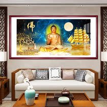 New Chinese style smooth sailing Buddhist Buddha study solid wood framed living room decoration painting Zhaocai town house murals hanging paintings