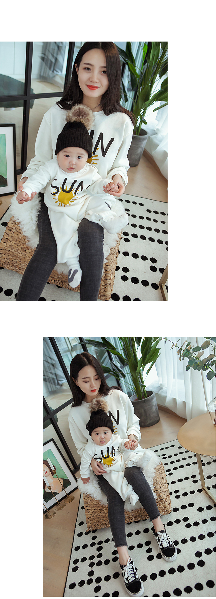 Một gia đình gồm ba mẹ con - quần áo mùa đông 2018 mới mẹ và con gái nữ trắng cộng với áo len dày nhung cho bé áo yếm gia đình