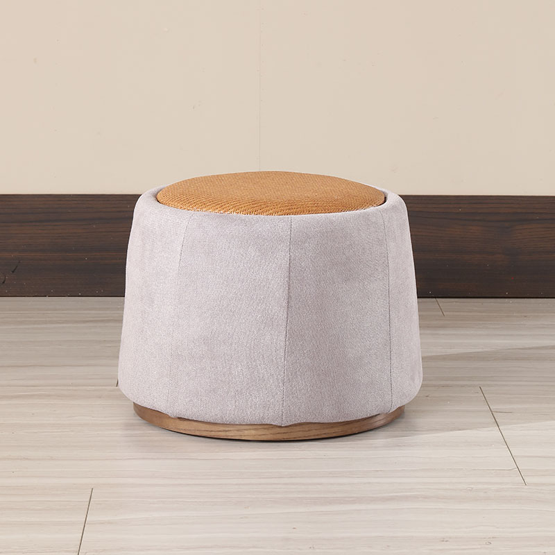 Zen new Chinese tea stool solid wood stool reception stool tea room furniture low stool simple round stool fabric soft stool rattan
