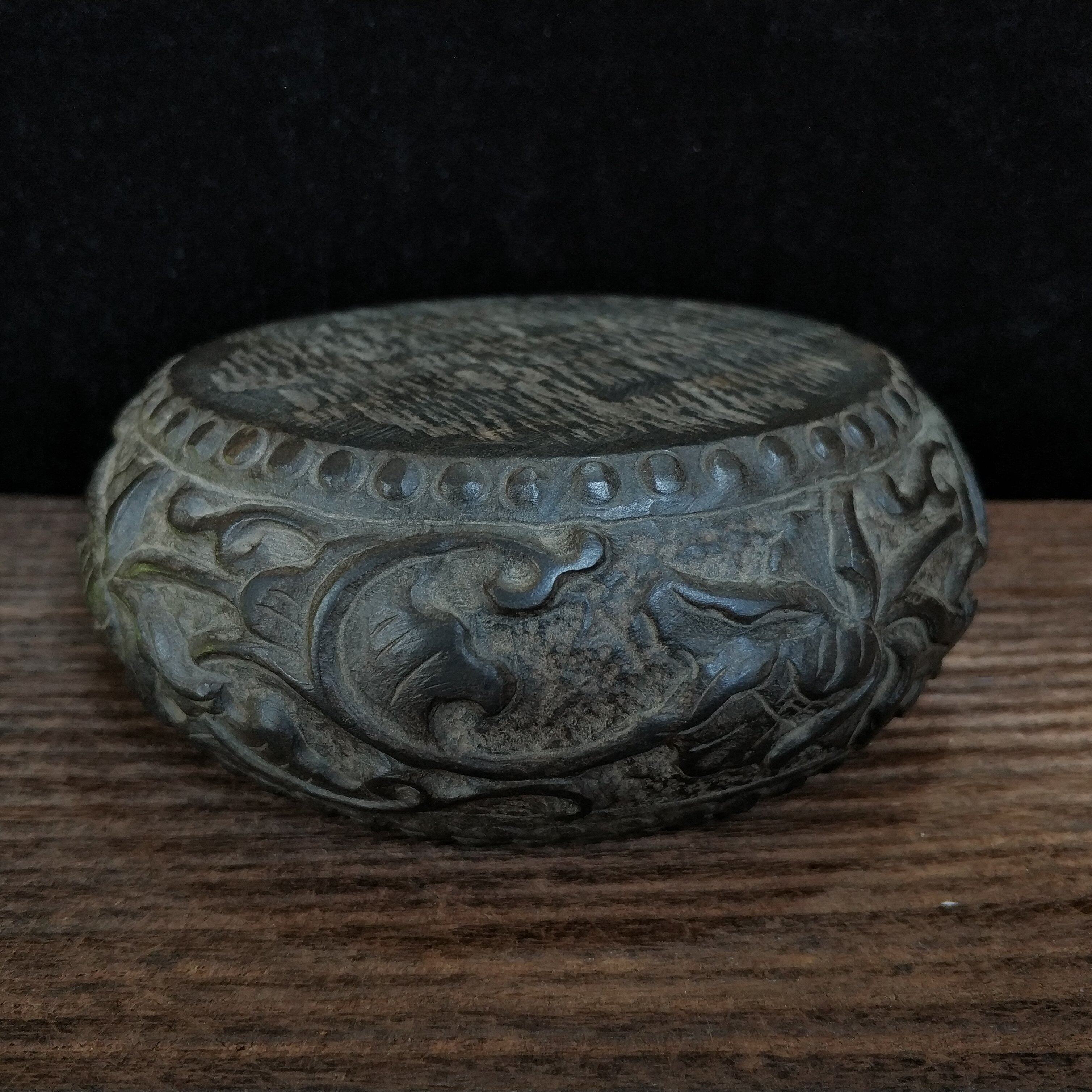 Bluestone handmade stone drum cover vintage collection paperweight tea holder base Chinese home desk tea table ornaments