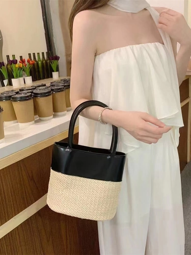 Ведро, небольшая дизайнерская портативная сумка, соломенная летняя корзина, коллекция 2023, премиум класс