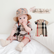 Luca Mom B family Short-sleeved T-shirt one-piece shirt Mens and womens childrens bag fart clothes Triangle climbing clothes Summer infants and young children 3-18 months