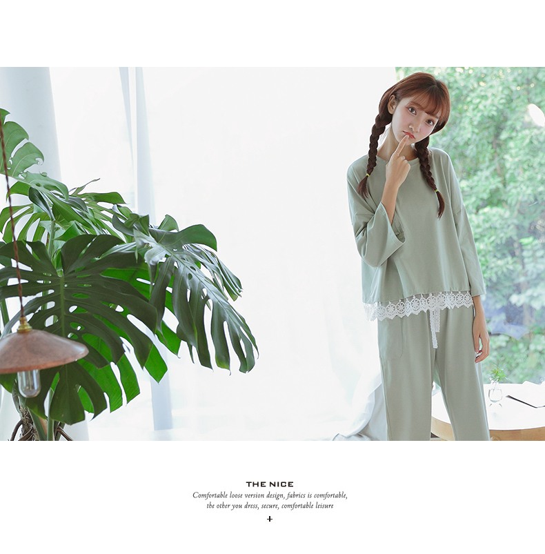 Bộ đồ ngủ nữ cotton dài tay phù hợp với đậu đỏ mùa xuân và mùa hè cotton nhà phiên bản Hàn Quốc của các dịch vụ nhà nữ size lớn mùa thu thời trang trung niên u50