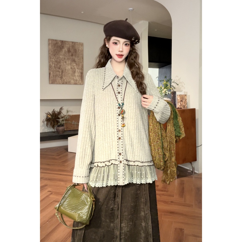 Minmin Top [Provence] New Autumn and Winter Design, Fashionable Patchwork Lace Shirt for Women 21107