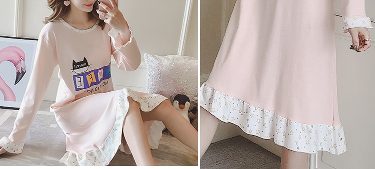 Mùa thu và mùa đông cô gái hoạt hình dễ thương cotton dài tay áo ngủ lỏng XL đồ ngủ gợi cảm phục vụ nhà đầm mặc nhà thoải mái