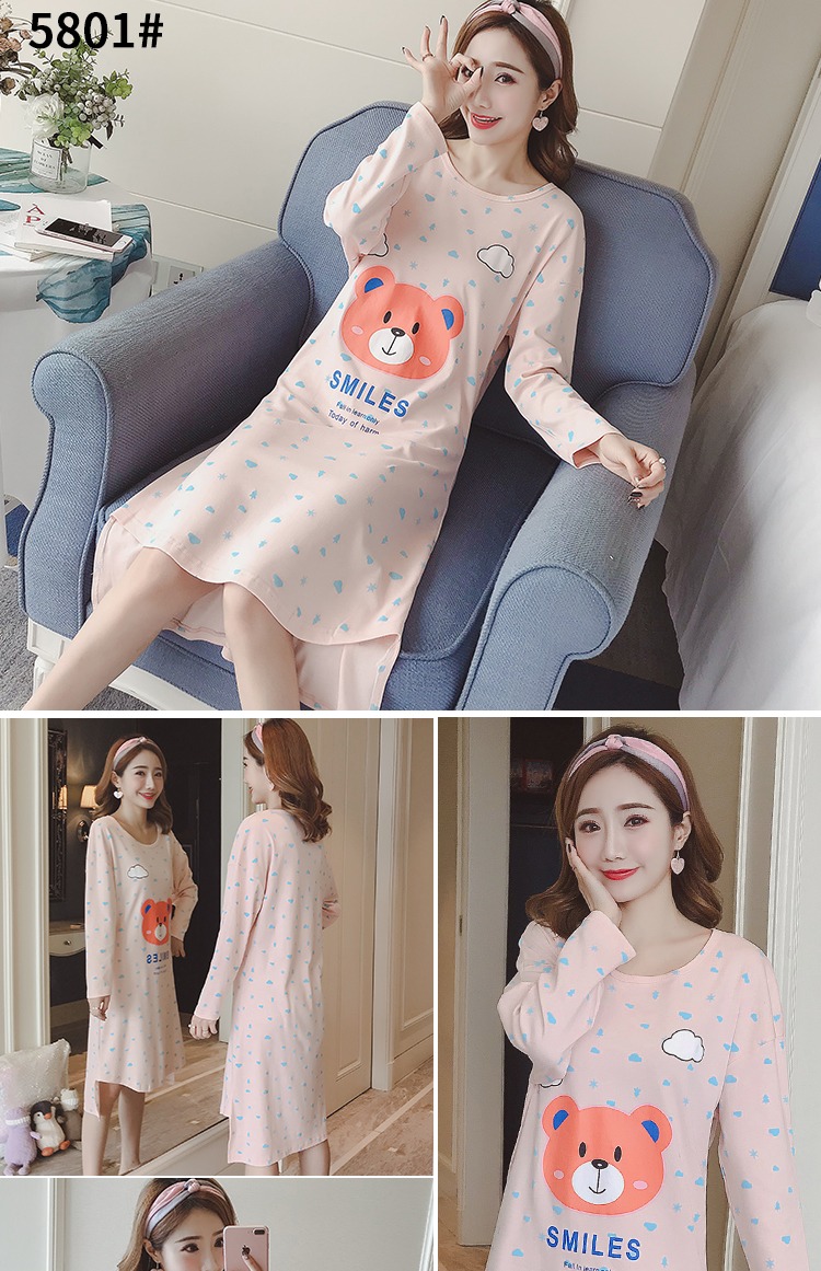 Váy cotton mặc ngoài trời mùa xuân và mùa thu đông Bộ đồ ngủ dài tay nữ cotton mang thai phụ nữ lỏng lẻo XL phục vụ nhà sinh viên đầm ngủ công chúa